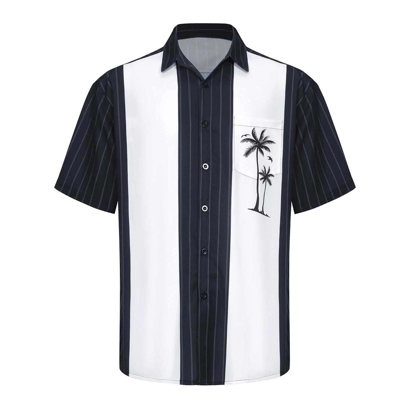 

Гавайская рубашка для мужчин, мужские винтажные рубашки для боулинга на пуговицах, летняя пляжная рубашка с коротким рукавом XXXL тёмно-синий