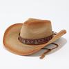 Ethnic style straw woven western cowboy hat for men and women summer Xinjiang travel big brim straw hat sunshade jazz hat