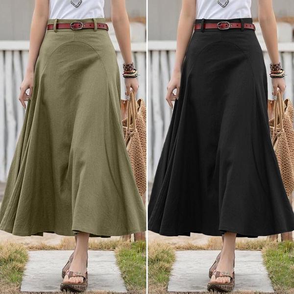 Übergröße Abend Baumwollrock Midi Knöpfe Rock Damen Sommer Mode Elastischer Bund Kleid