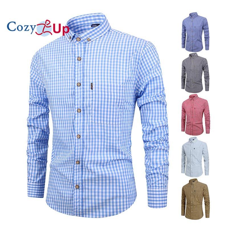 Cozy Up Men Plaid Cotton Casual Slim Fit Long Sleeve Button Down Dress Shirts
