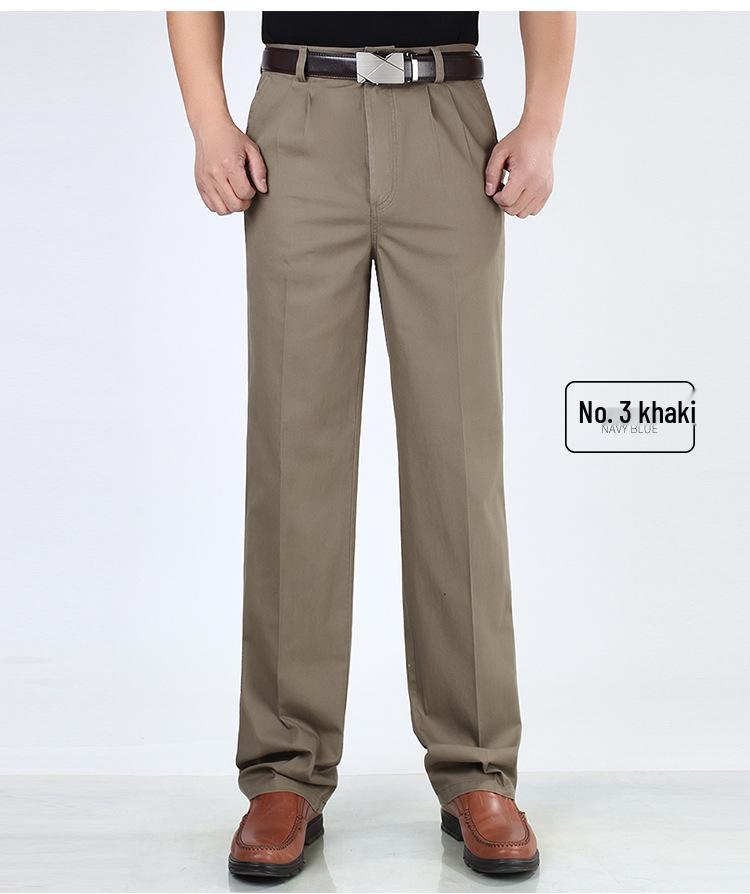 

Мужские повседневные летние хлопковые брюки свободного кроя - с высокой талией, прямые, с двойными складками для мужчин среднего и пожилого возраста Waist 34 inches