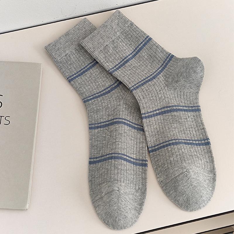 Ladies' Socks, Brown Striped Mid-calf Socks, Maillard Versatile Cotton Socks for Autumn and Winter, Trendy Long Socks for Spring and Autumn