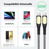 USB-C auf USB-C Kabel 60W für iPhone 16 Pro Max - iPhone 16 Pro - iPhone 15 - iPhone 15 Plus - Verstärktes Nylon 1M Grau