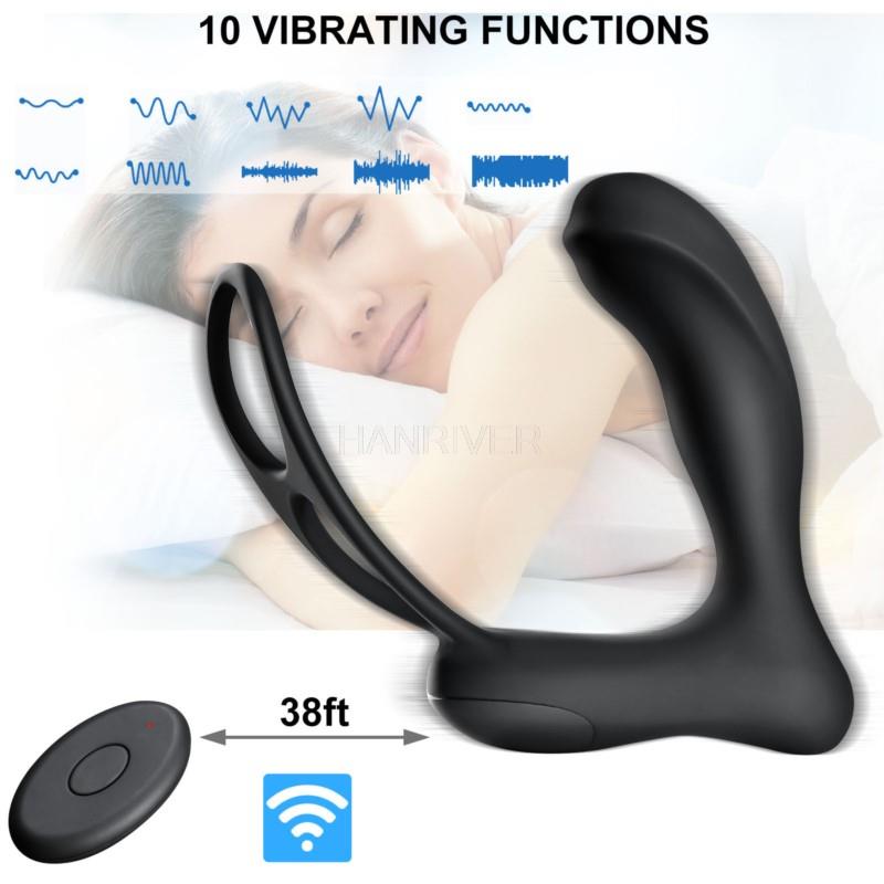 Wireless remote control prostate 10-band male anal anal plug double ring lock fine ring sex toy male prostate massage vibrator
