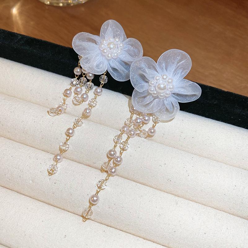 Silver Needle Heart Resin Flower Mesh Earrings: Luxurious, Sweet, Fresh, and Elegant Mori-Style Women's Jewelry