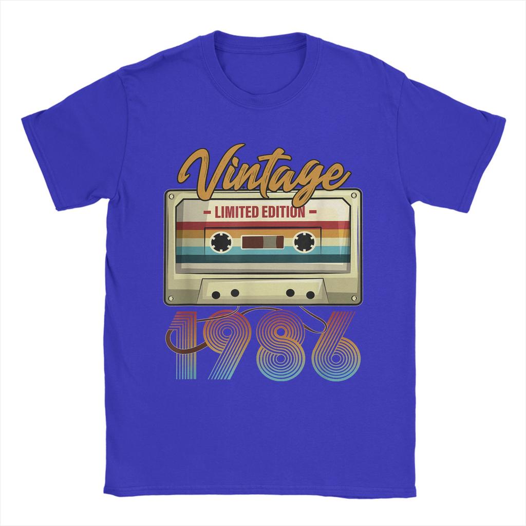 Vintage 1986 40th Birthday Cassette Tape Cotton TShirt For Men Summer TShirts Crew Neck Harajuku Tee Shirt Plus Size Clothing