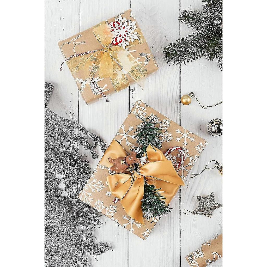 Christmas Wrapping Paper Brown Kraft Paper With 3d White Christmas Elements
