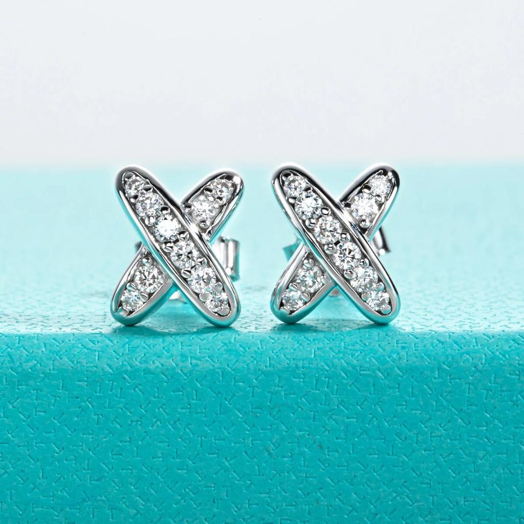 D Color Moissanite Diamond 925 Sterling Silver With Ger Classic Cross Stud Earrings For Woman Jewelry