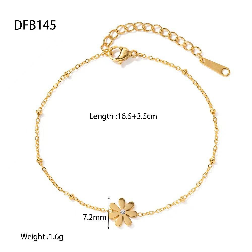 Hot-selling Light Luxury Retro Turquoise Flower Love Bracelet Plated with 18K Gold Stainless Steel Waterproof Stacked Jewelry