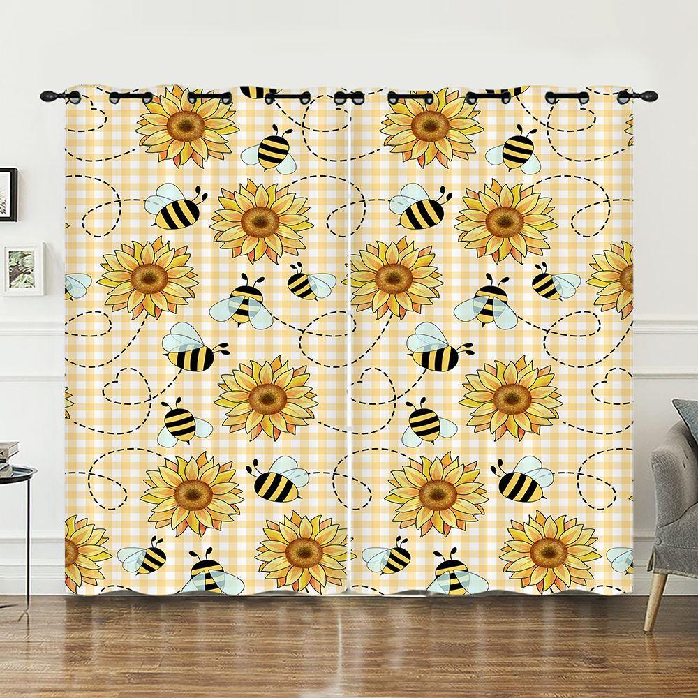 

Штора с рисунком подсолнуха, солнцезащитная, цифровая печать, светонепроницаемая штора на люверсах 97cm*114cm*2