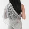 CACELE MESH DOT SHIRRED SCARF, LIGHT GRAY