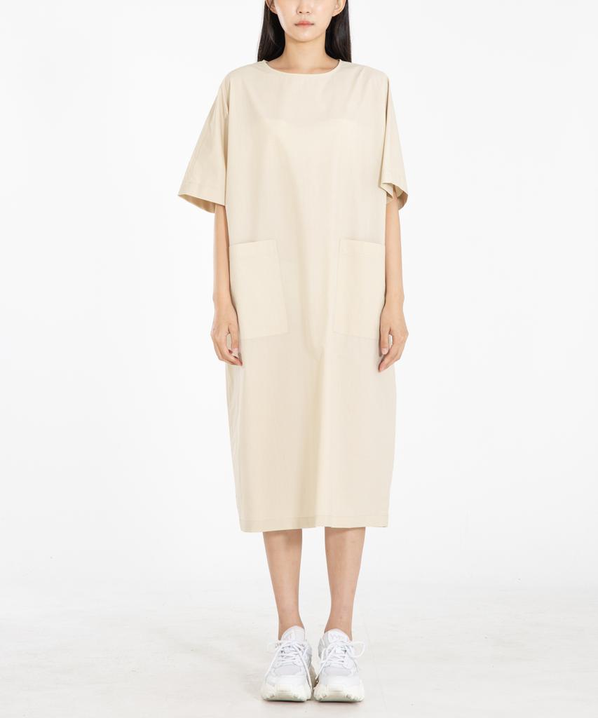 RAW TO RAW Wrd043 Crispy Cotton Pocket Dress (Apricot)