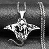 Cute Manta Ray Sea Devil Fish Pendant Necklace For Women Men Stainless Steel Gold Silver Color Coconut Tree Nature Chain Jewelry
