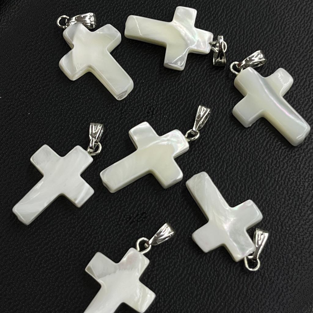 5Pcs, DIY White Shell Cross Pendant, Natural Beach Jewellery Making Kit for Christmas or Easter Gift 15×20mm