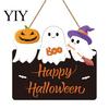 Creative Halloween Party Backdrop Ghost Door Sign, Cute Ghosts Wooden Hanging Wreath, Rustic Happy Pumpkin Wall Plaque Welcome Sign for Home Farmhouse