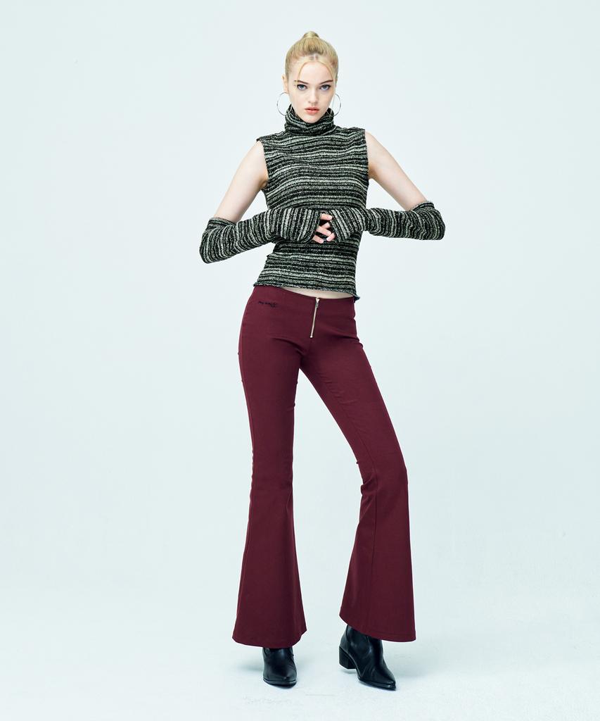ATTENTIONROW FOR WOMEN Low-Rise Front Zipper Bootcut Pants (Burgundy)