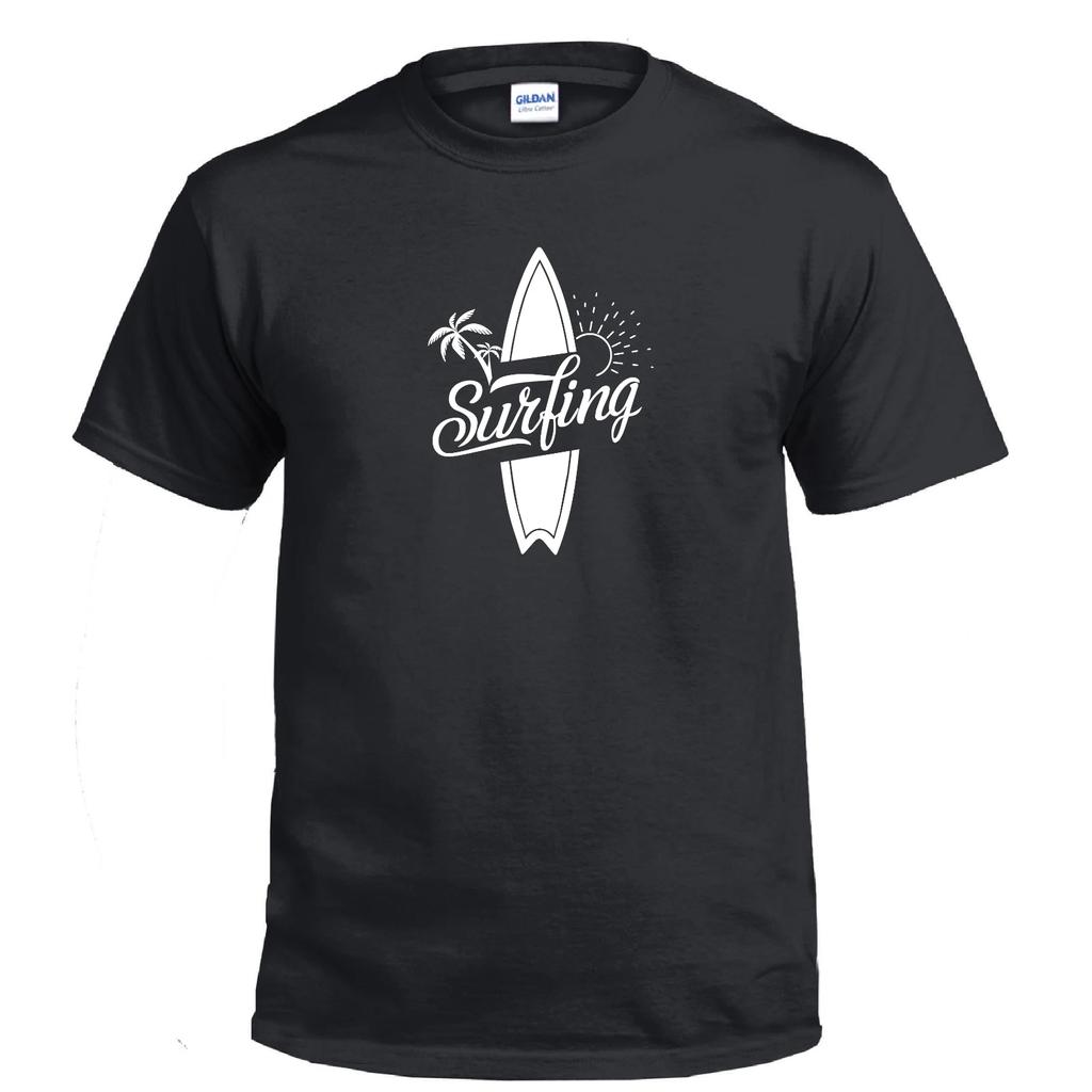 Surfing Ocean Water Surfer Surf Board Palm Tree Sun Summer Cotton T-Shirt