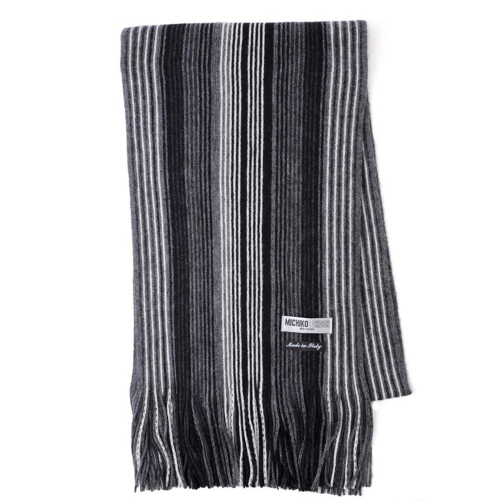 MICHIKO LONDON Szalik marki Russell wyprodukowany we Włoszech, unisex, wielopaskowy (Wzór C Czarny)