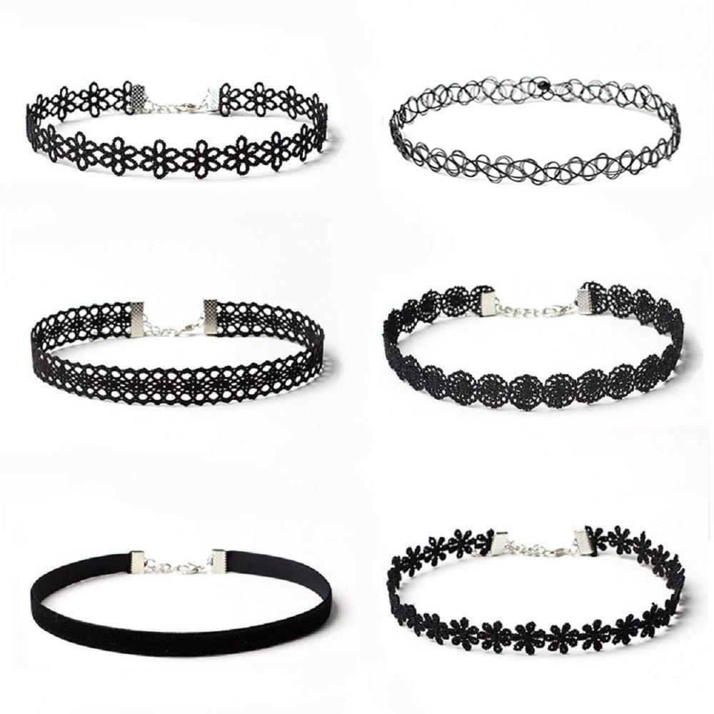 6pcs Women’s Black Lace Choker Necklace Set
