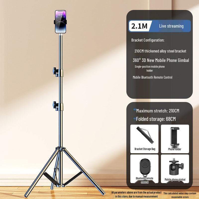 Telescopic Selfie Stick Tripod with Phone Holder & Fill Light for Outdoor Live Streaming