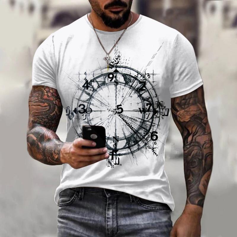 Vintage Men's T-shirt Summer Short Sleeve O-neck 3D Anchors Print Top Tee Shirt Oversized Men's Clothing Casual Streetwear