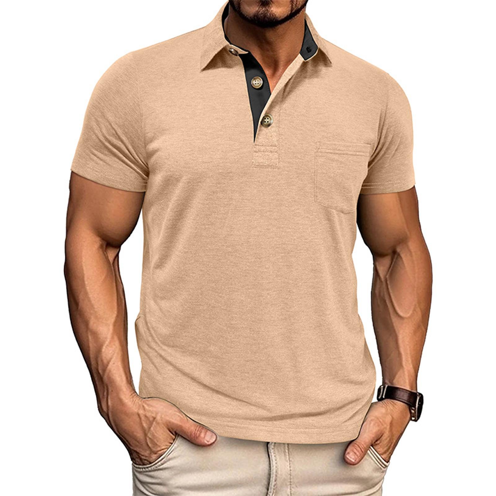 

Men s Color Short Sleeve Tops Men s Casual Fashion Short Sleeve Tops XXL бежевий