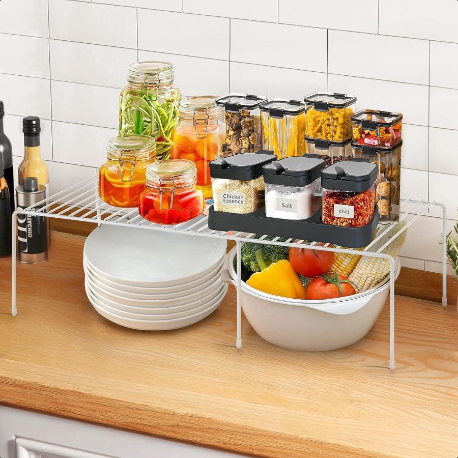 

1 упаковка органайзер для полки морозильной камеры, расширяемая полка для хранения в шкафу, с металлической проволокой, устойчивой к ржавчине, регулируемый органайзер для кухонного шкафа United States