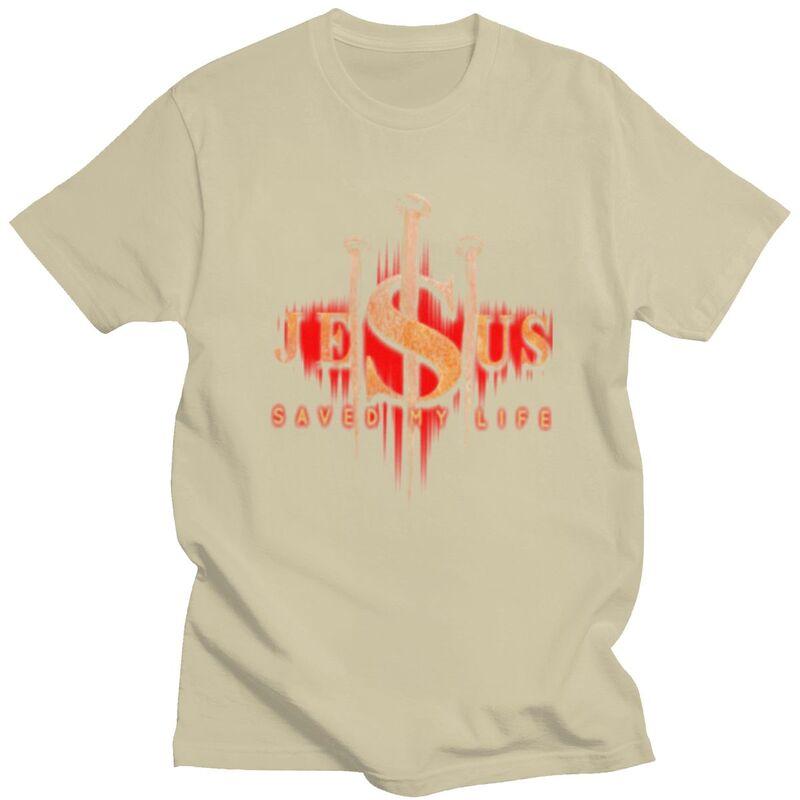 Individuelle Coole Jesus Hat Mein Leben Gerettet T-Shirts Herren 100% Baumwolle T-Shirts Christlicher Religiöser Glaube T-Shirt Kurzarm Mode T-Shirt