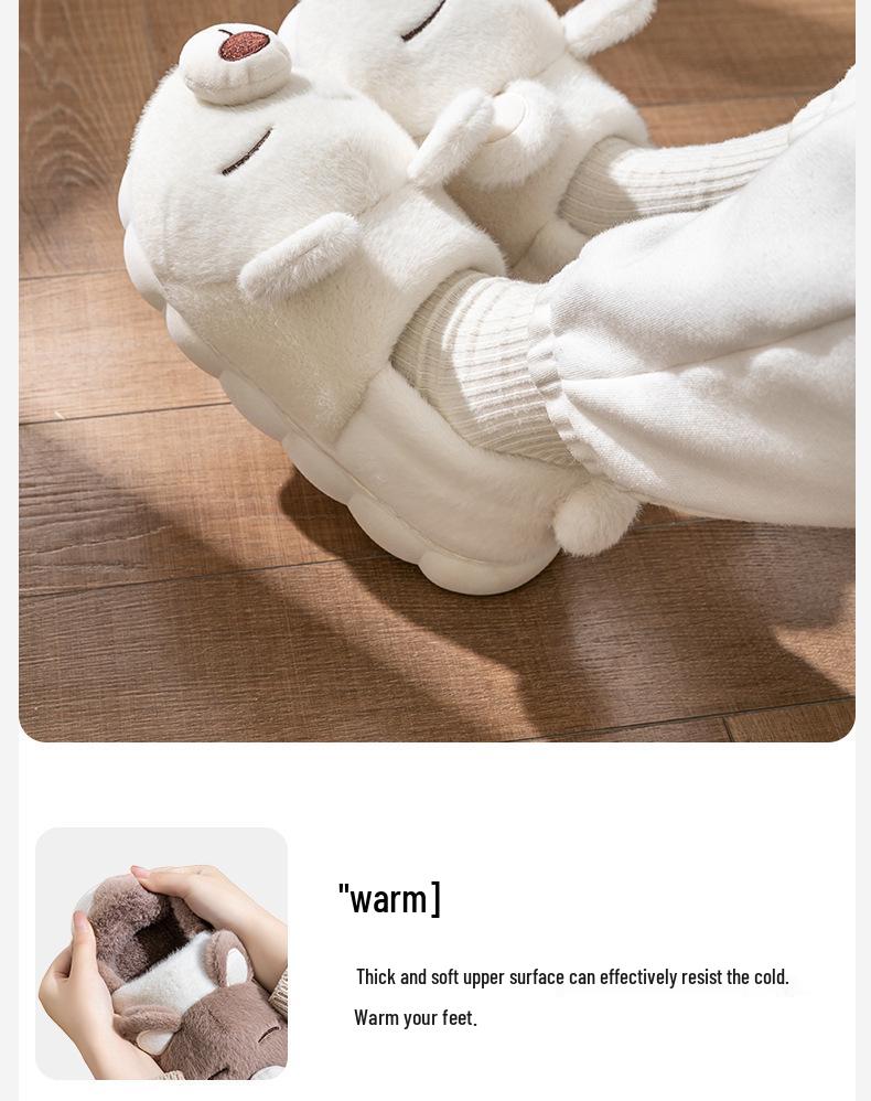 Men's and Women's Winter 2024 Thick-Soled Plush Cotton Slippers - Furry, Cozy, Postpartum Warm Shoes