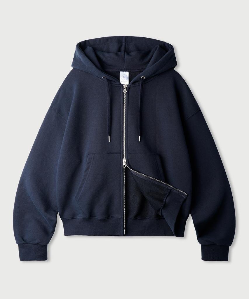 Jemut Day Cut Crop Oversized Zip-Up Hoodie Navy Kjhd2650