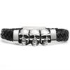 Stainless Steel Leather Bracelets & Bangles Double Black Layers Cowhide Braid Rope Gothic Skull Skeleton Men Jewelry 205mm