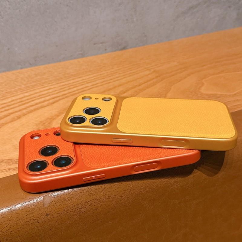 Original Solid Leather Color Case for iPhone 17 Air 16 15 14 13 Pro Max Matte Shockproof Hybrid PC Large Camera Window Cover