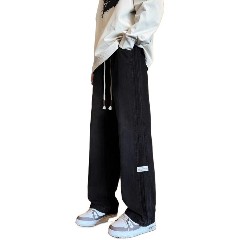 Men's Trendy Elastic Waist Loose Straight-Leg Jeans - Spring and Autumn High Street Style.