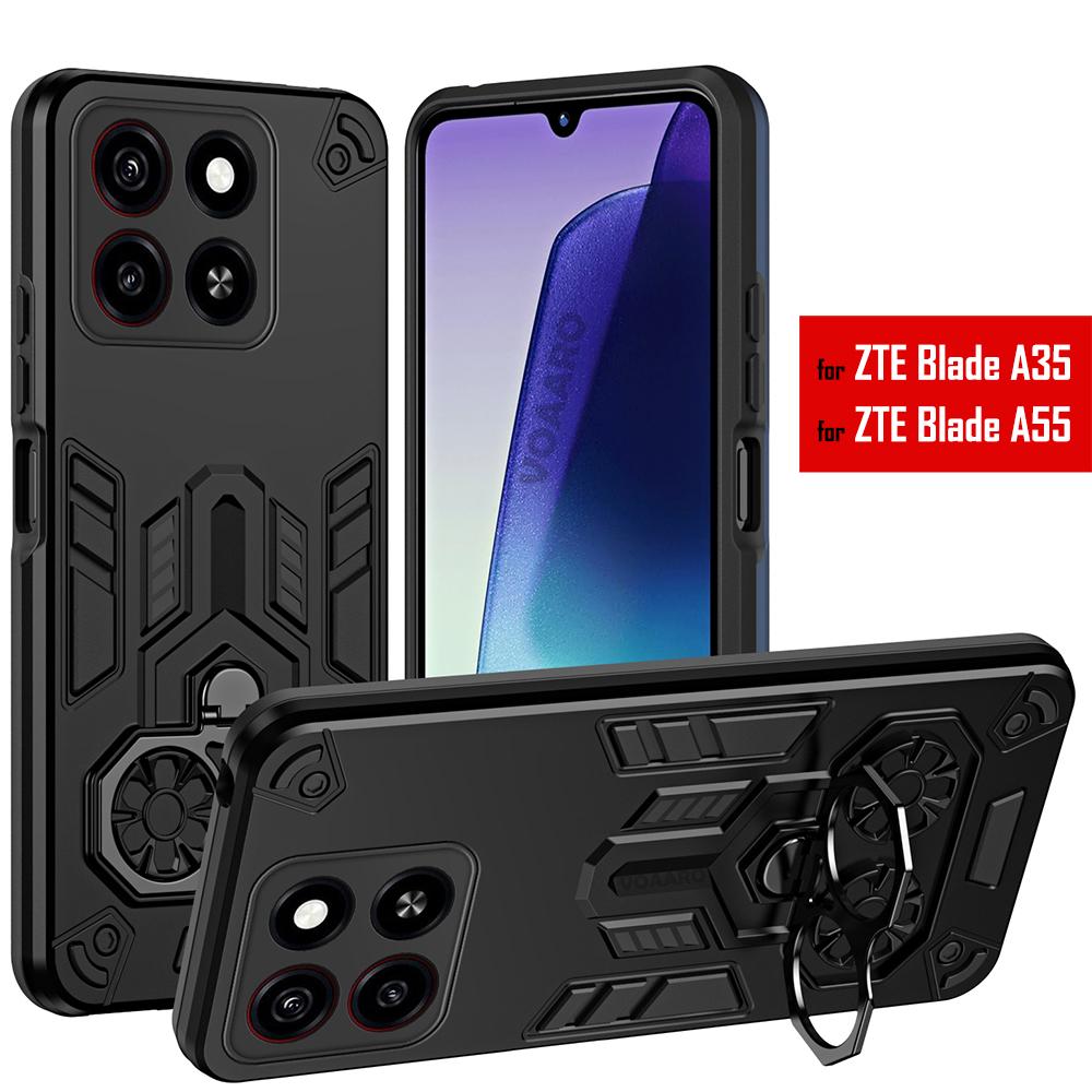 Dual Finger Ring Armor Cover for ZTE Blade A55 Case for ZTE Blade A35 Rotate Metal Bracket Kickstand Holder Case Shockproof Capa