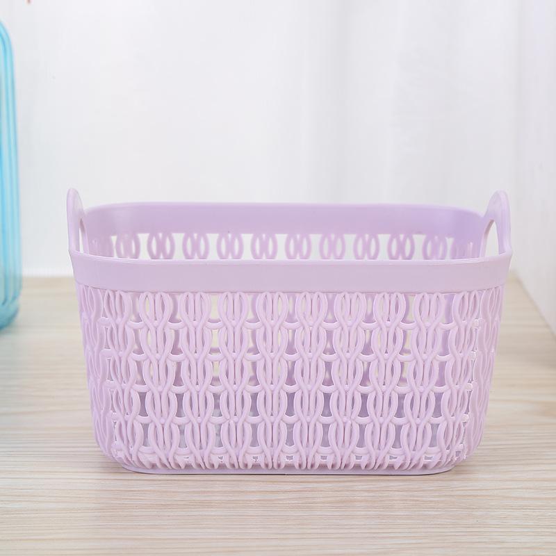 1pc Hollow Portable Storage Basket Kitchen Home Office Stacked Handheld Sundries Carved Out Rattan Plastic Organizer Container