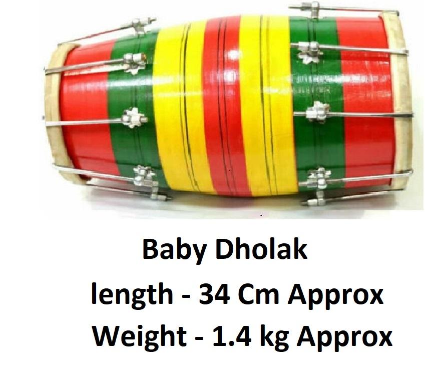 Wooden Tune Baby Dholak/Dholki  | Assorted Color Musical Instrument with Nut & Bolt Tuning
