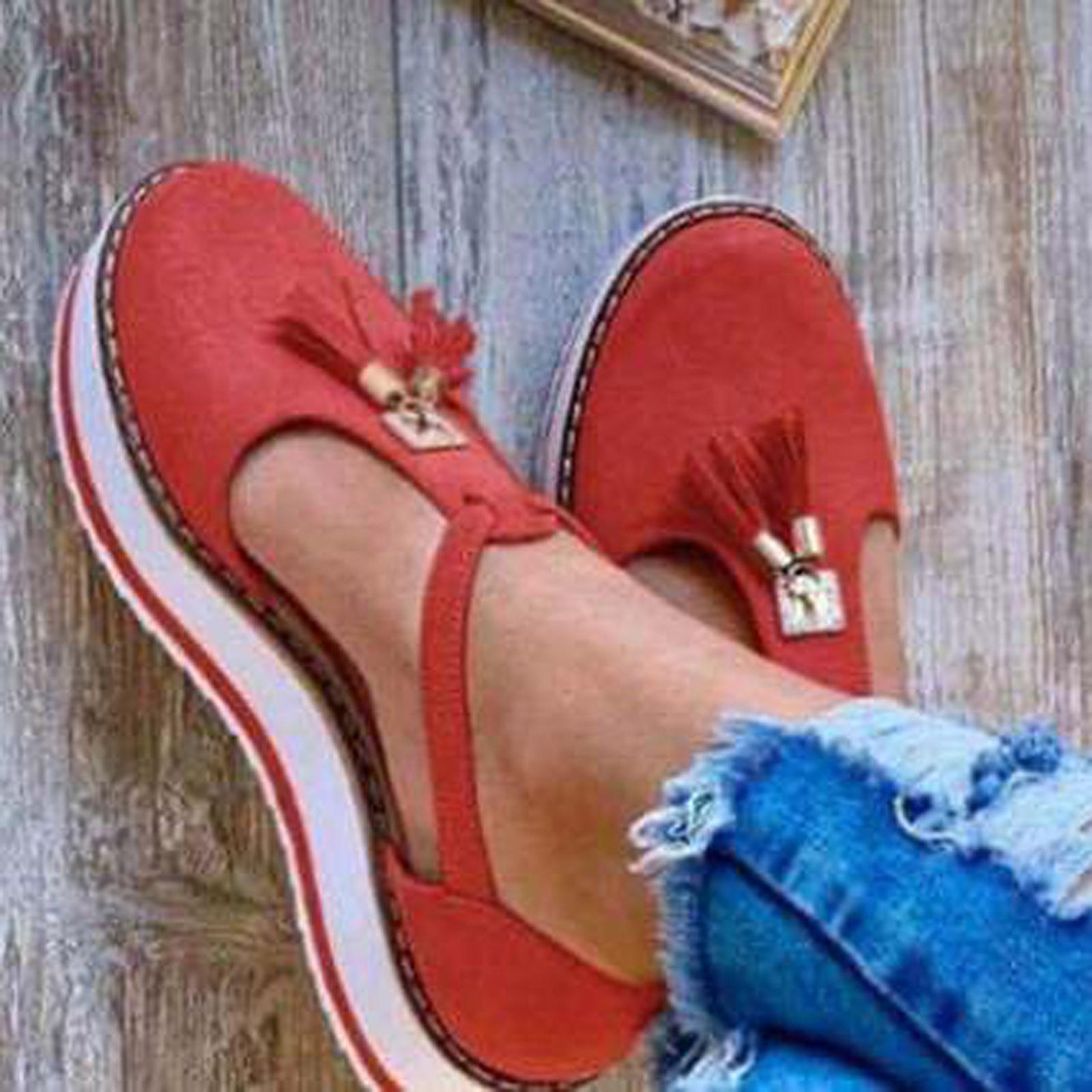 

Женские классические туфли-лодочки с кисточками и круглым носком на плоской подошве, повседневная пляжная обувь с толстой подошвой и пряжкой 39 красный