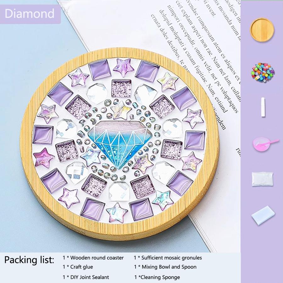 

DIY Glass Mosaic Tile Kit - Mixed Colors Wooden Coaster Set for Adults, Craft Supplies for Home Decor & Gift Making алмаз