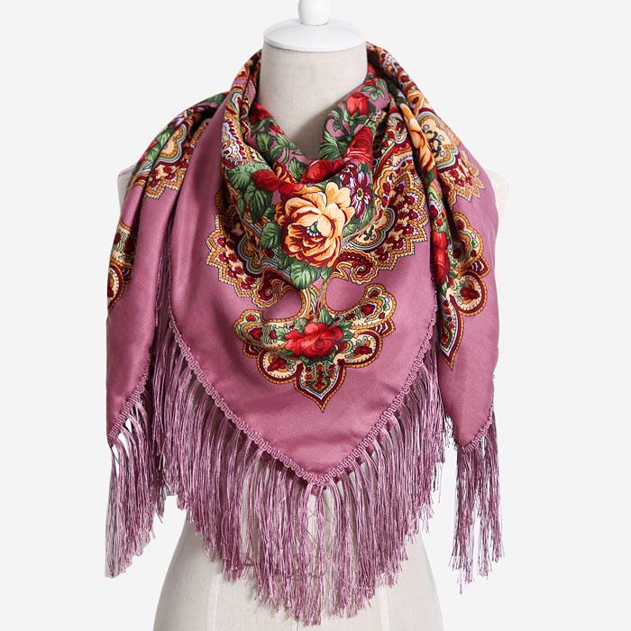 Buy Luxury Printing Oversize Square Blankets Women Wedding Scarf Retro Style Cotton Shawl at