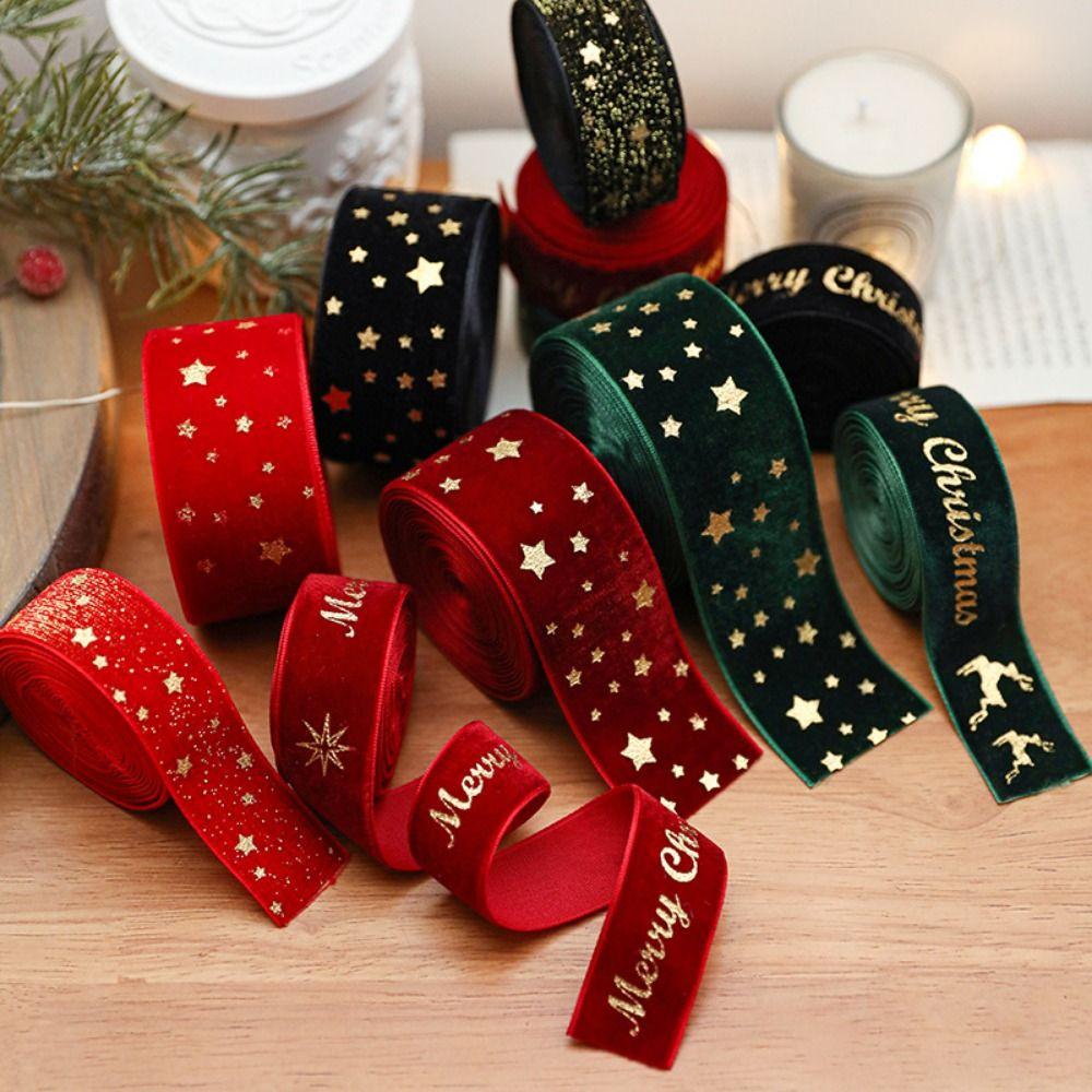 High-Quality Wired Velvet Ribbon 2.5CM Width Christmas Packaging Ribbon  Bow Making