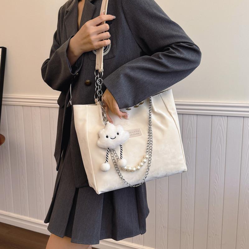 Stylish Large Capacity Student Tote Bag For Women In Trendy Street Style Available In Black Blue Pink And Cream