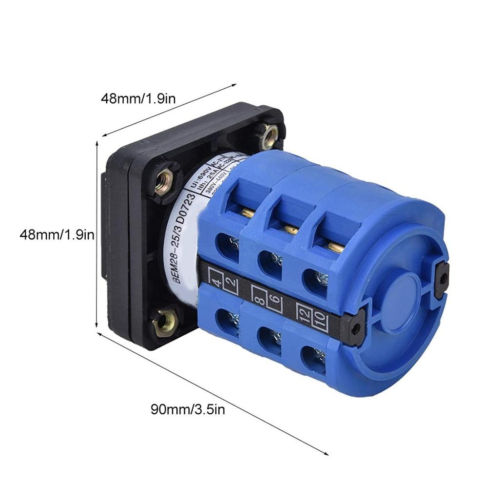 Rotary Changeover Switch 690V 25A 1-0-2 3Position Three Phase Switch Panel Tool