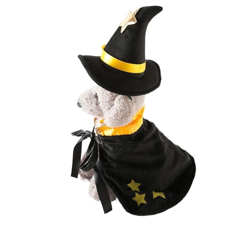 Star Halloween Pet Costume Stand-collar with Witch Hat Small Dog Knight Cape Soft Fabric Comfortable Kitten Dress Small Dog