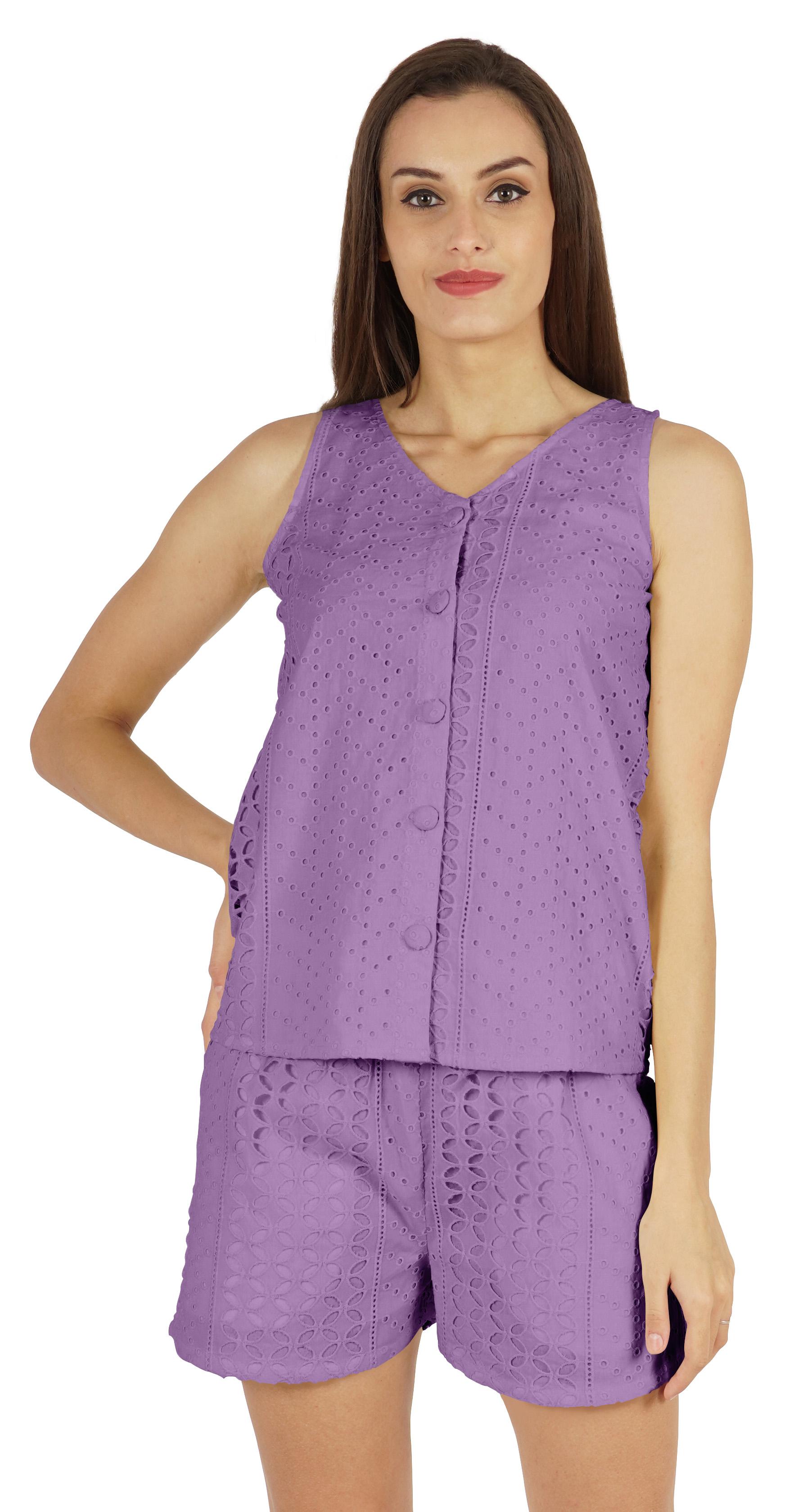 

Bimba Сексуальний комплект нічного одягу Schiffli для жінок з 2 предметів, літній літній V-подібний виріз без рукавів XXL Фіолетовий