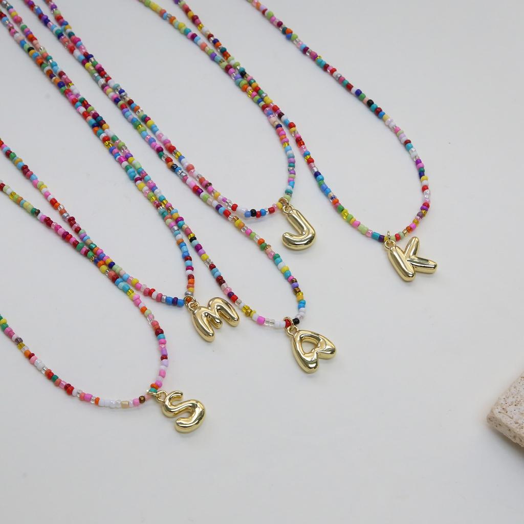 Colorful Beaded Letter Initial Necklace for Women Personalized Gold Color Alphabet Charm Handmade Boho Fashion Jewelry Gifts
