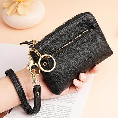 Carteira Compacta de Couro de Flor Integral Feminina Porta-Moedas com Zíper com Porta-Chaves e Cartões Design de Bolsa de Mão Portátil