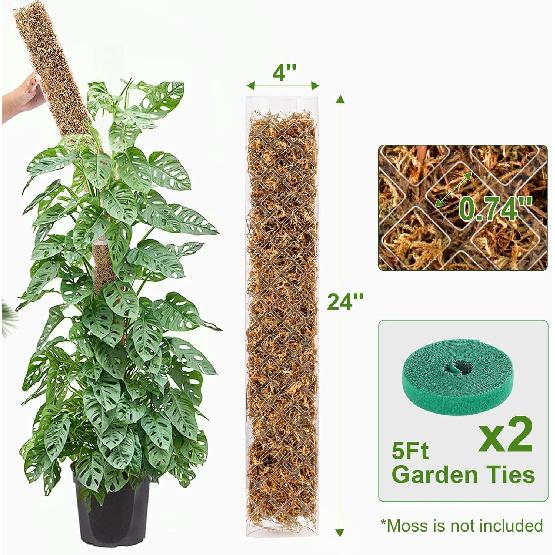 GROWNEER 4 Packs 24 Inch Plastic Moss Pole for Plants Monstera, Stackable Plant Support for Indoor Climbing Plants, Clear Plant Poles with 10FT