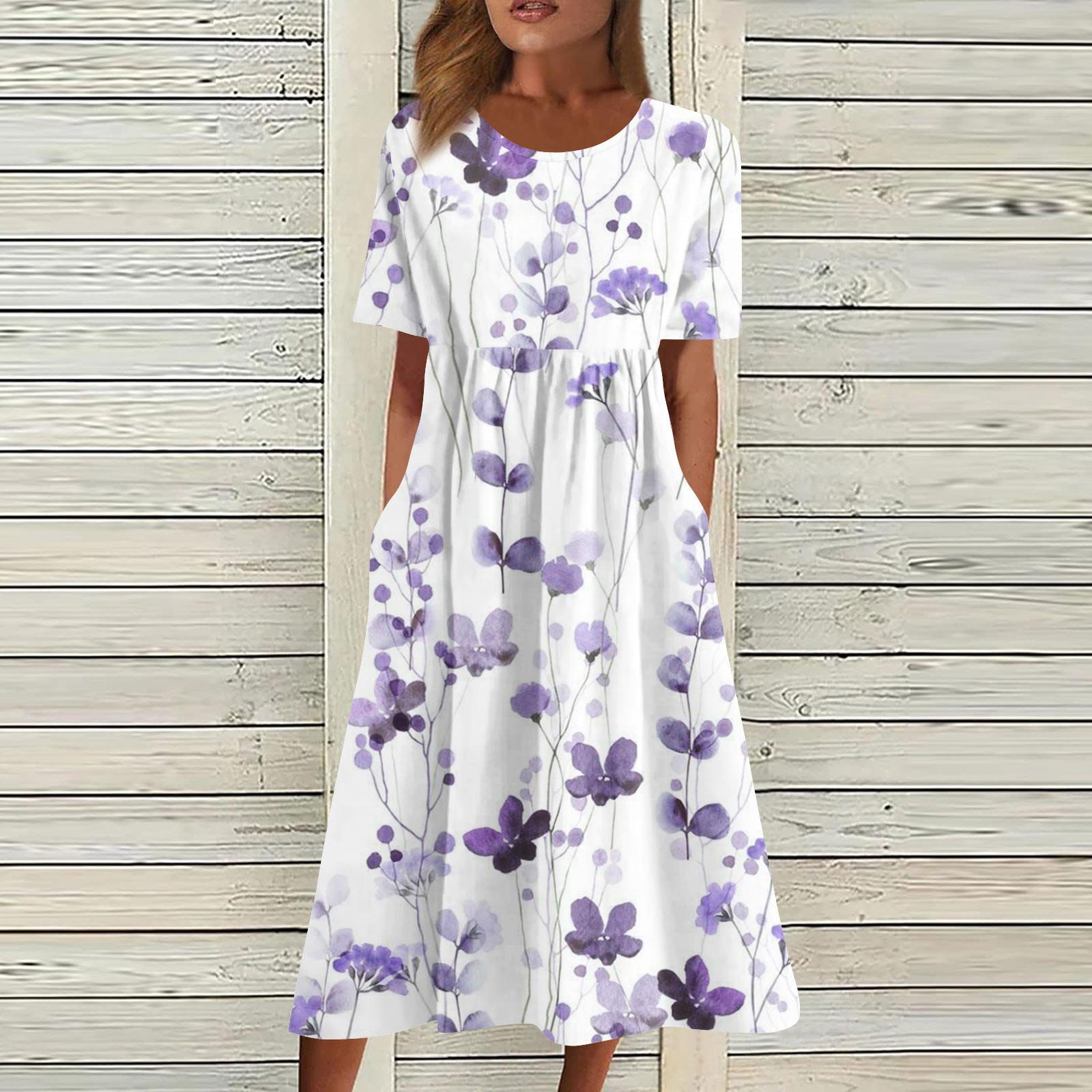 

Жен. Повседневные платья Платья с принтами Летние платья С принтами Плиссированные платья-миди с круглым вырезом Классический Классический На открытом воздухе Повседневные С короткими рукавами Свободные платья XXL