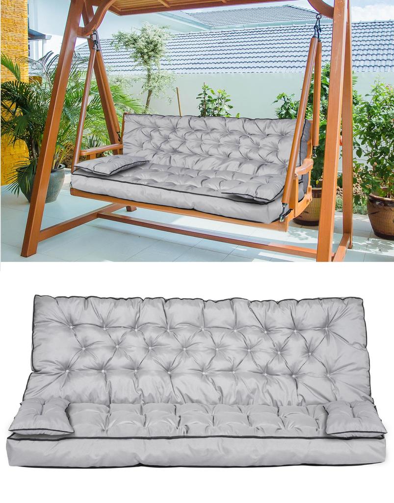 Garden Cushion for Bench with High Side and Piping, Swing, Waterproof with Strings Tied + Small Cushions