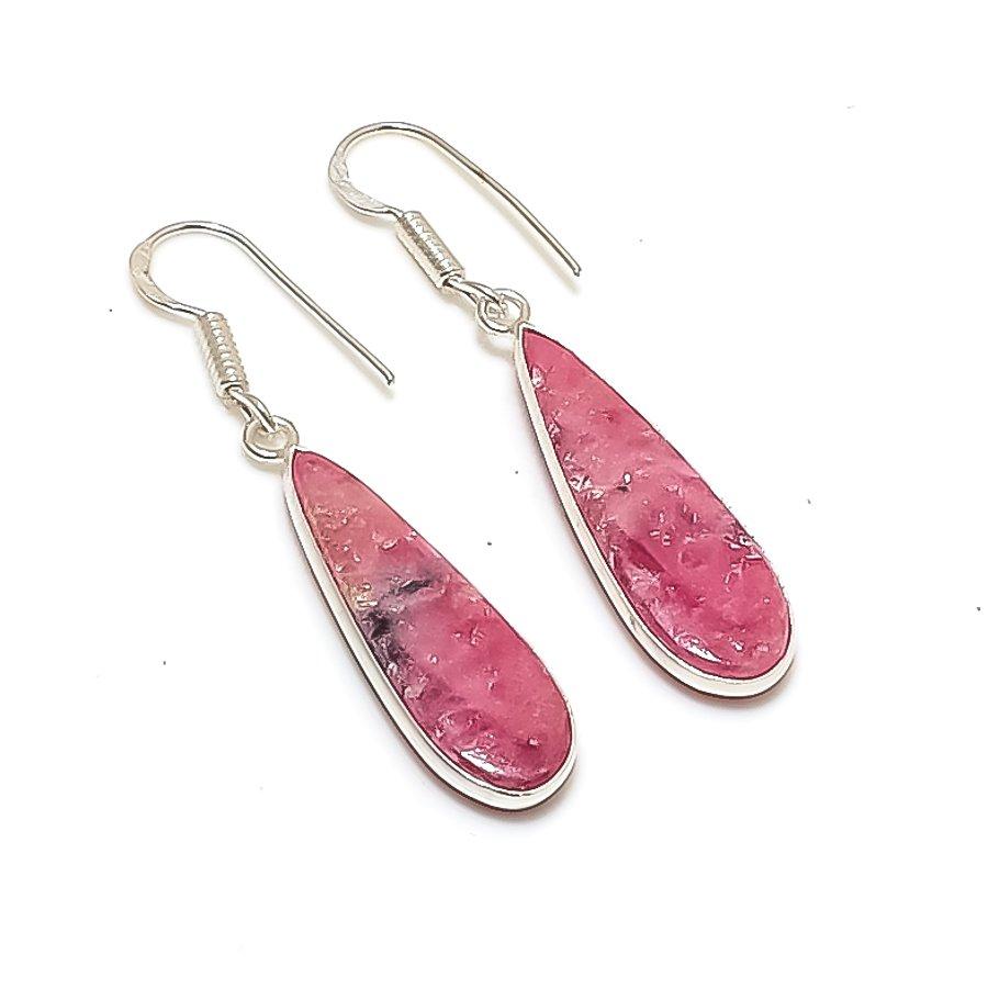 Natural Rhodonite Gemstone 925 Sterling Silver Jewelry Earring 1.85" AE-12000